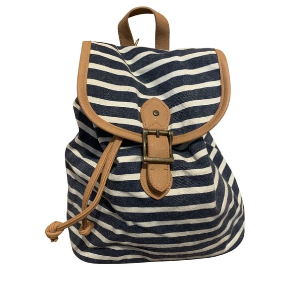 Pottery Barn Backpack Canvas Navy Ivory Striped Sz Small Breton Mariner - Picture 4 of 7